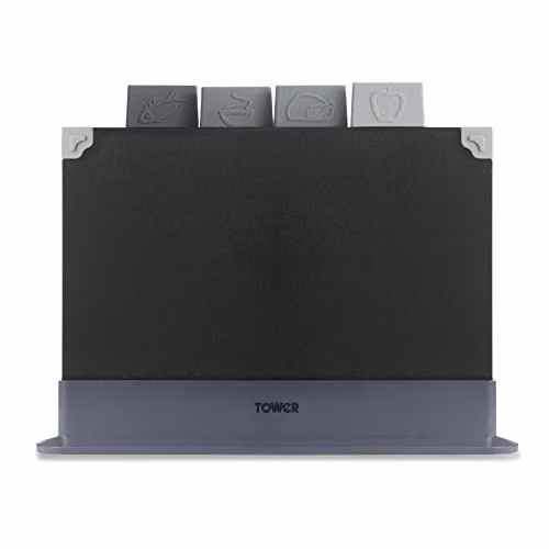 Tower 4 Piece Rectangular Chopping Board Set with Non-Slip Silicone Feet in Black and Brown – 1