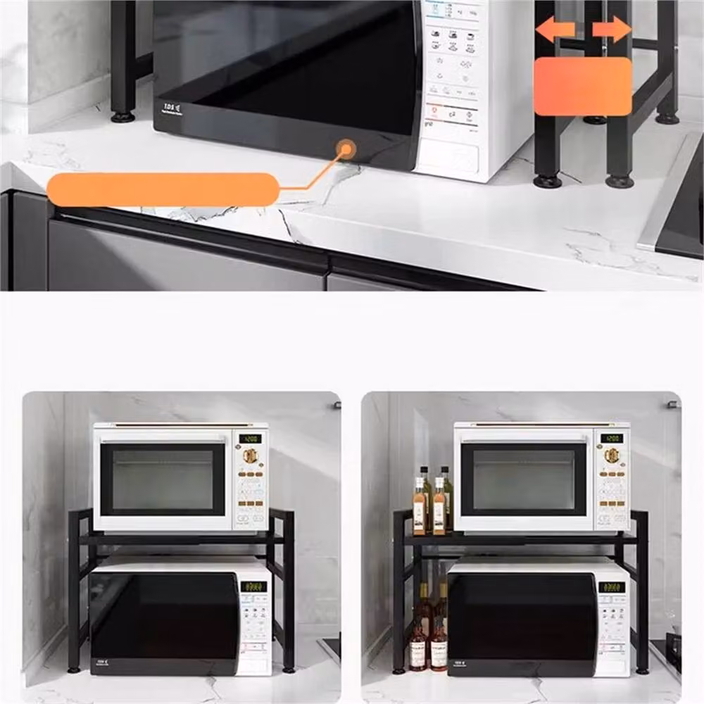 SPETLEK 2 Tier Expandable Microwave Shelf and Countertop Storage Rack in Black Metal – 2