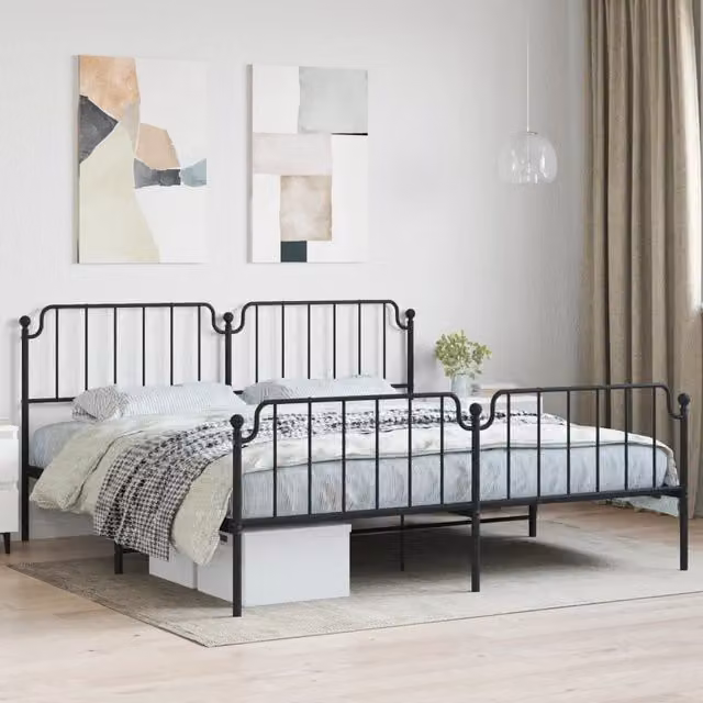 Berkfield Home Metal Bed Frame with Headboard and Footboard in Black W/D/H: 193 x 203 cm