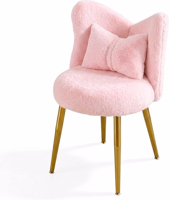 KORVIXA Pink Fabric Vanity Makeup Stool with Upholstered Metal Frame – 1
