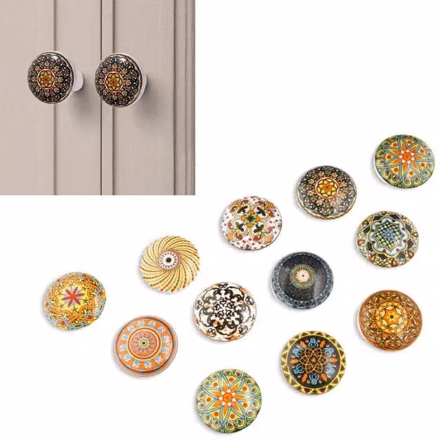 KORVIXA Set of 10 Polished Multicolour Round Ceramic Door Knobs
