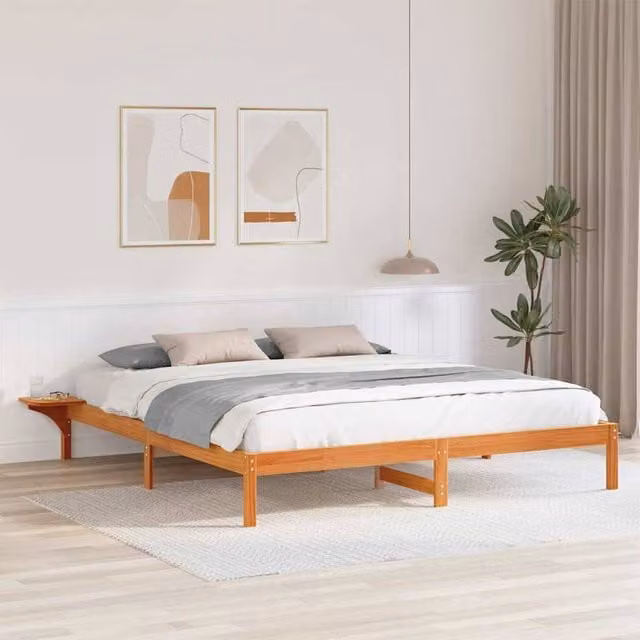 Berkfield Home Solid Pine Wood Bed Frame in Wax Brown, 180 x 200 cm