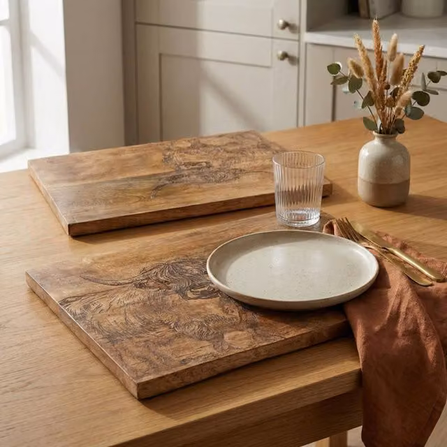 Madison & Mayfair Rustic Wooden Highland Cow Placemats in Brown, W: 35.0 cm x D: 25.0 cm – 1