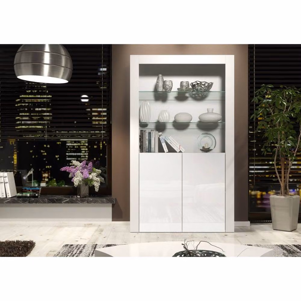 Creative Furniture Spectrum Modern White Glossy Display Cabinet with Glass Doors, H 170 x W 100 x D 35 cm – 2