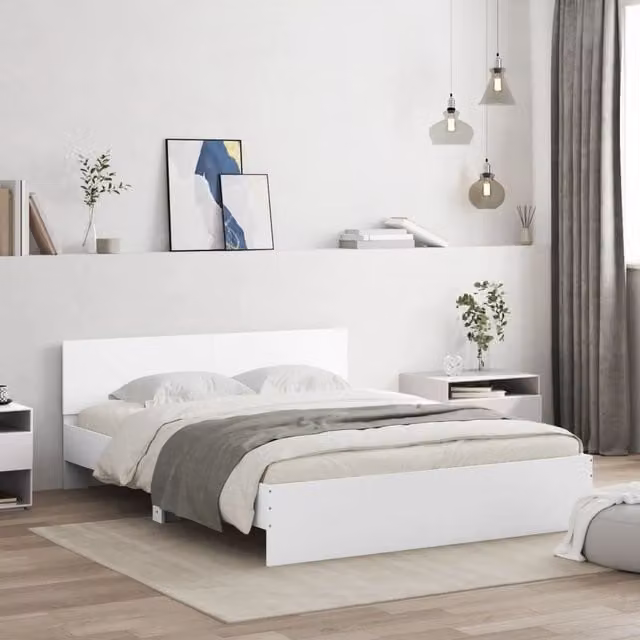 Berkfield Home King Size Bed Frame in White with LED Under-Bed Lighting and USB Charging Ports, W/D/H: 150 x 200 cm