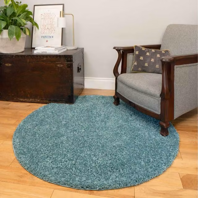 The Rug House Blue Soft Value Shaggy Square Area Rug, W/D/H: 135 x 135 x 3 cm