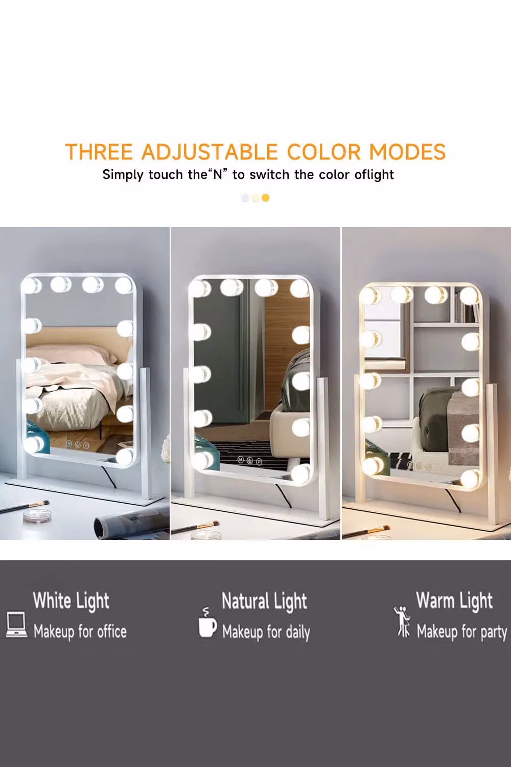 Living and Home Hollywood Vanity Mirror with Lights, 360 Degree Tabletop Makeup Mirror, White – 3