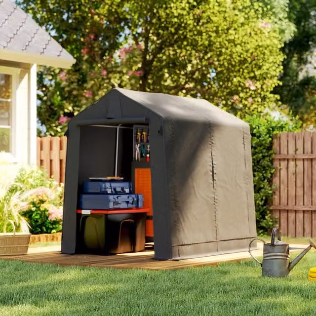 Outsunny Grey Steel Outdoor Garden Storage Shed with Gable Roof