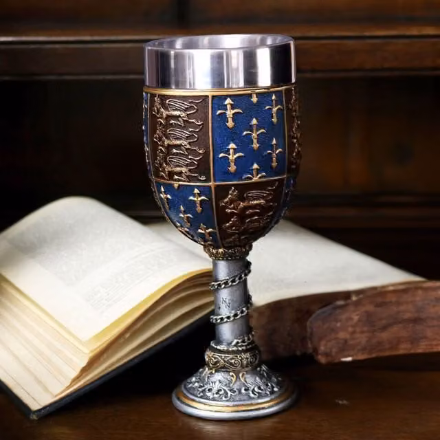 Nemesis Now Medieval Edwardian Wine Goblet in Gold, Red and Blue, 17.5 cm