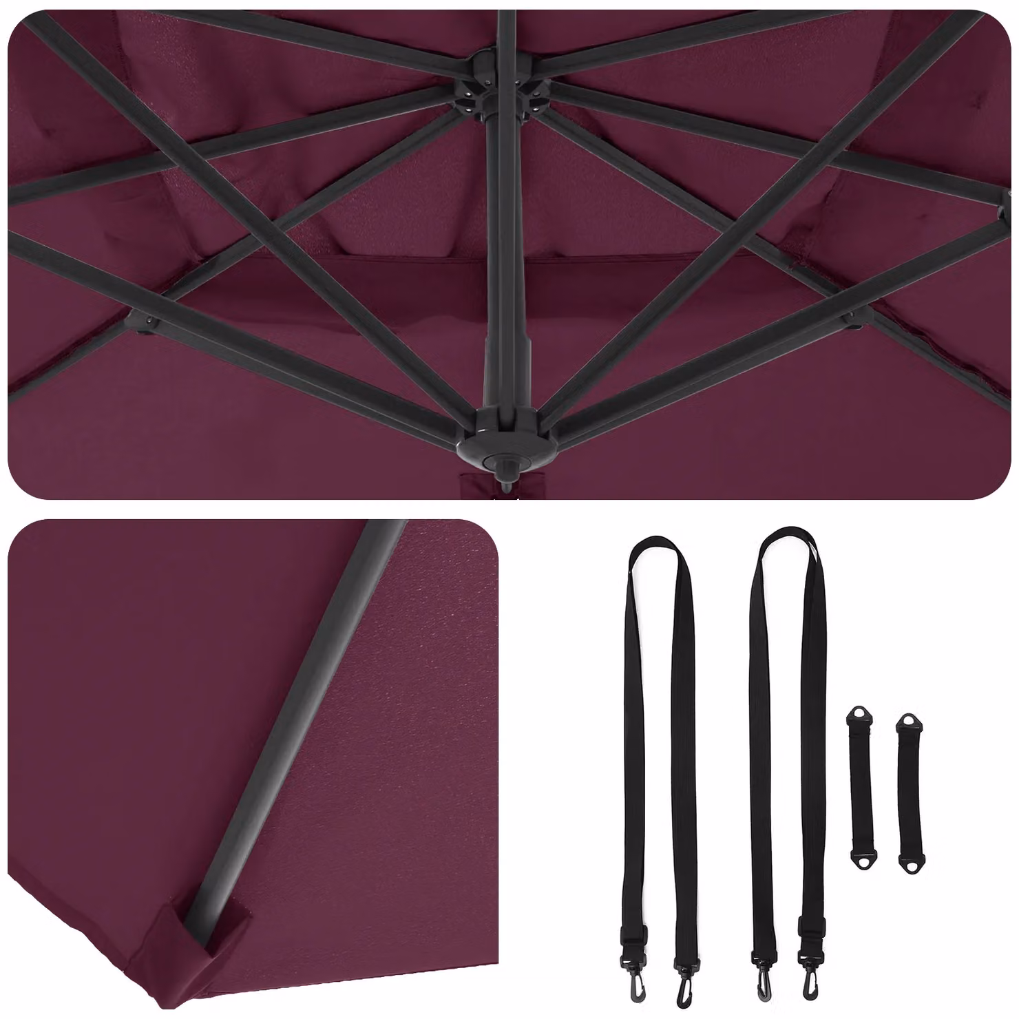 Berkfield Home Large Cantilever Umbrella in Bordeaux Red Polyester and Steel – 4