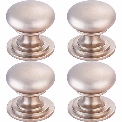 Loops 4 Pack Victorian Round Cupboard Door Knob, Brushed Silver, 38mm Diameter