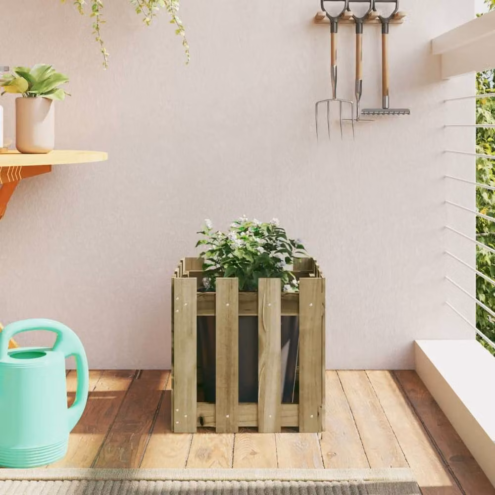 Berkfield Home Beautiful Garden Planter with Fence Design in Brown, W/D/H: 40 x 40 x 40 cm – 2