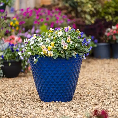 Garden Gear Diamond Planter in Blue, Weatherproof Recycled Plastic Pot, Diameter: 39.5 cm – 3