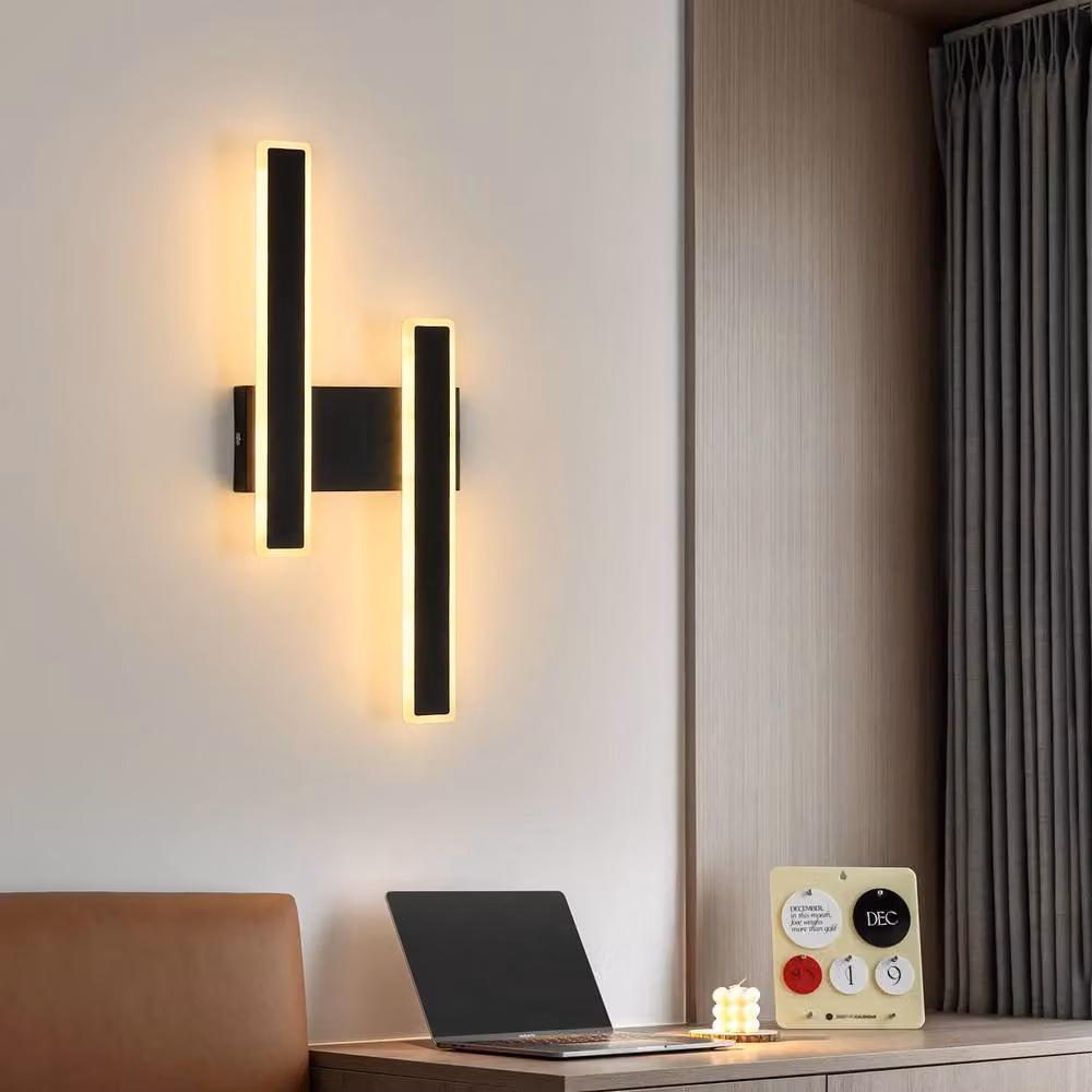 Pheashine Modern 2-Light LED Wall Lamp, 32W, 3000K Warm White, Black, H 46 cm x W 18 cm x D 46 cm – 2