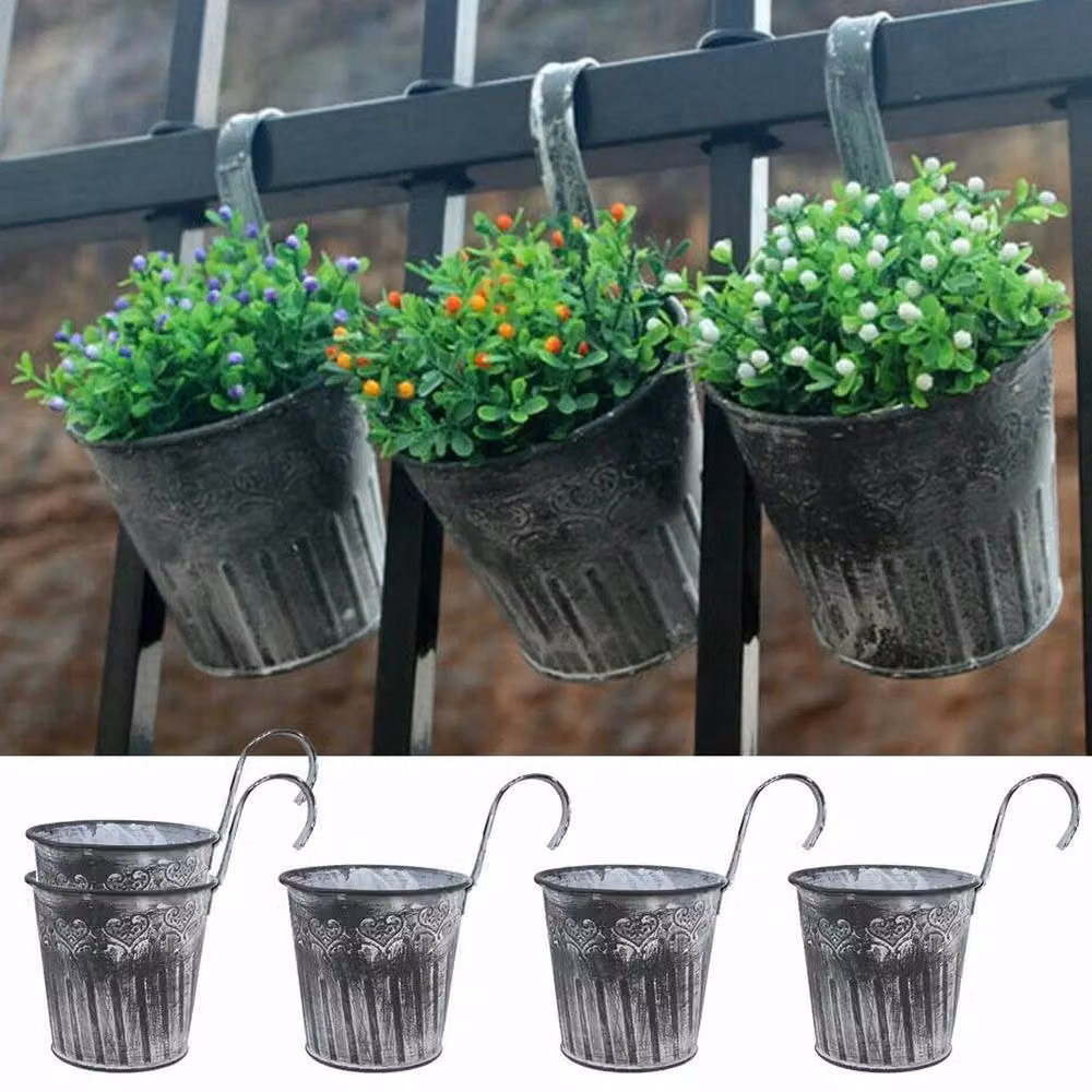 Kelvenix 5-Piece Vintage Metal Hanging Flower Pots in Grey – 3