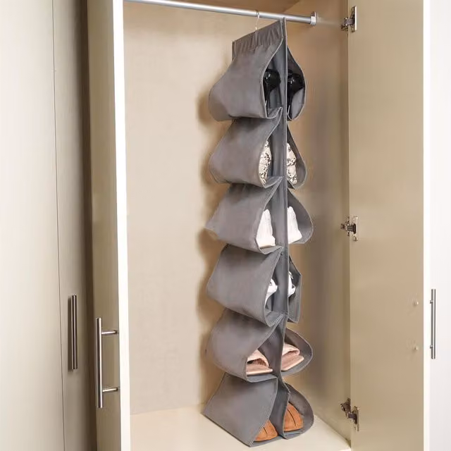 OHS Grey Fabric Shoe Hanging Wardrobe Storage Basket