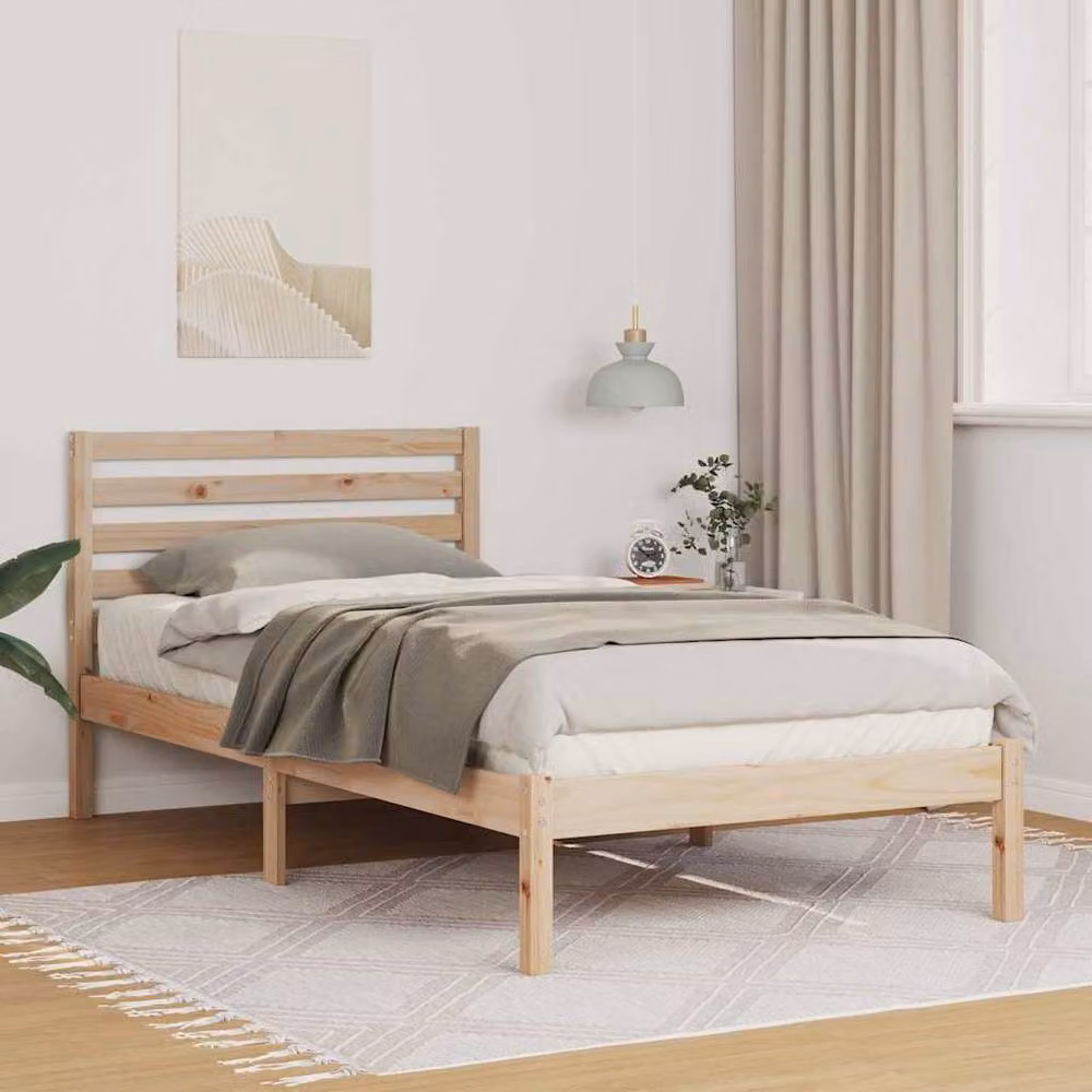 Berkfield Home Solid Pine Wood Bed with Headboard, Brown, W/D/H: 90 x 200 cm – 1