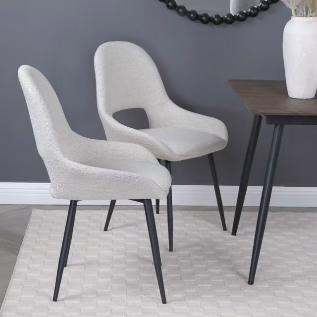 Home Garden Direct Set of 2 Pebble Upholstered Dining Chairs in Beige and White