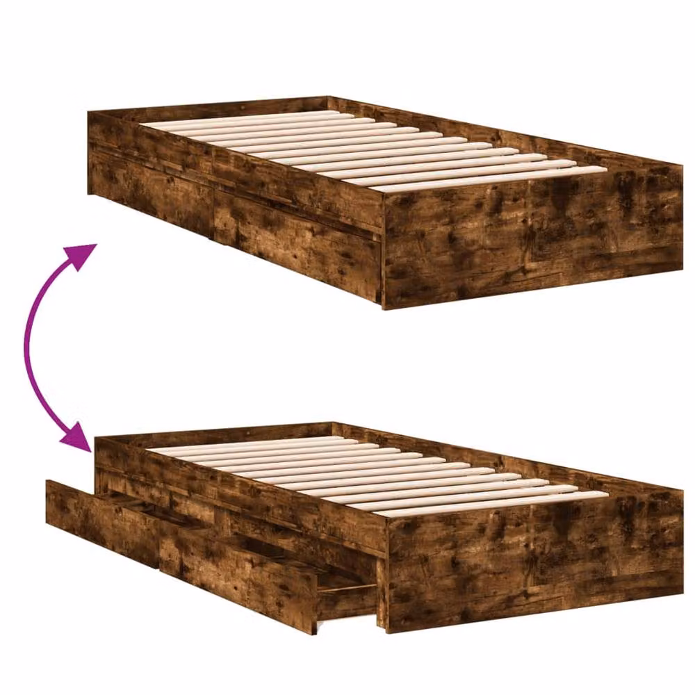 Berkfield Home Single Bed Frame with Drawers in Smoked Oak Brown, W/D/H: 90 x 190 cm – 4