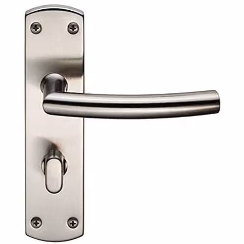 Loops Arched Lever Bathroom Backplate Door Handle with Thumbturn Lock in Brushed Stainless Steel Silver