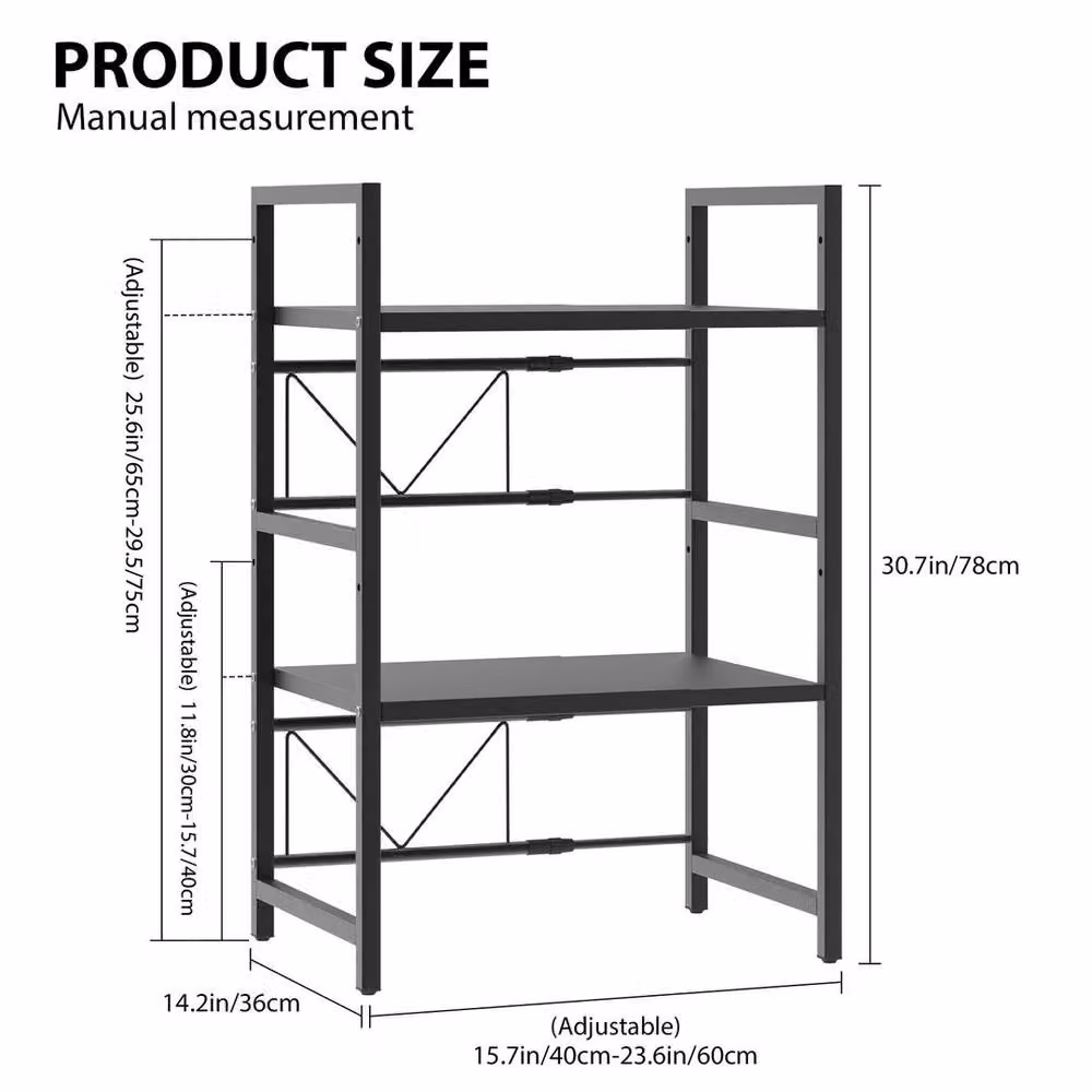 FLAVORA 3 Tier Adjustable and Extendable Metal Microwave Oven Rack in Black, W: 100 cm, D: 15 cm, H: 78 cm – 5