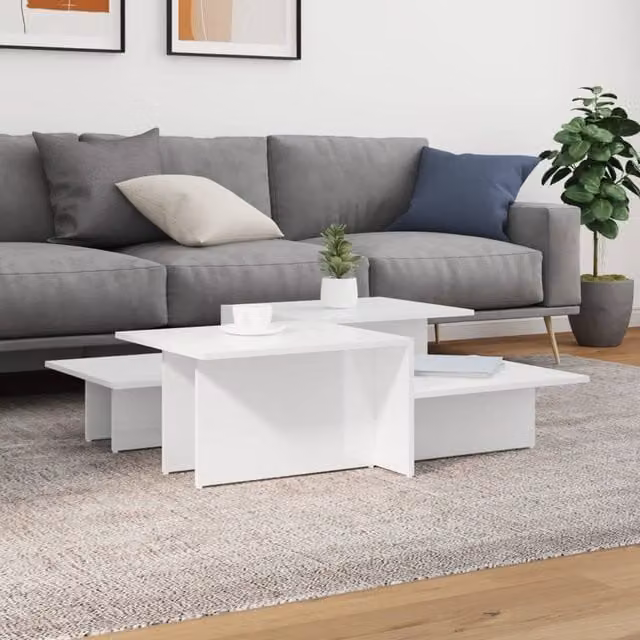 Berkfield Home Set of 2 Modern High Gloss White Nested Coffee Tables in Engineered Wood – 1