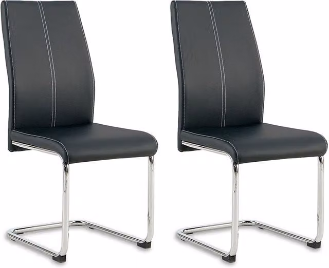 SONARA Set of 4 Modern Faux Leather Dining Chairs with Chrome Metal Cantilever Legs in Black and Grey – 1