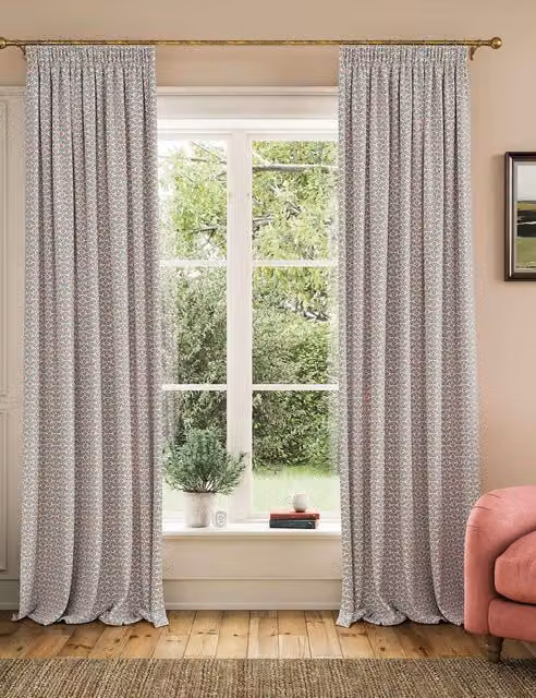 Joules Floral Foulard Blue Multicolour Pure Cotton Pencil Pleat Curtains H: 229 cm, W: 168 cm