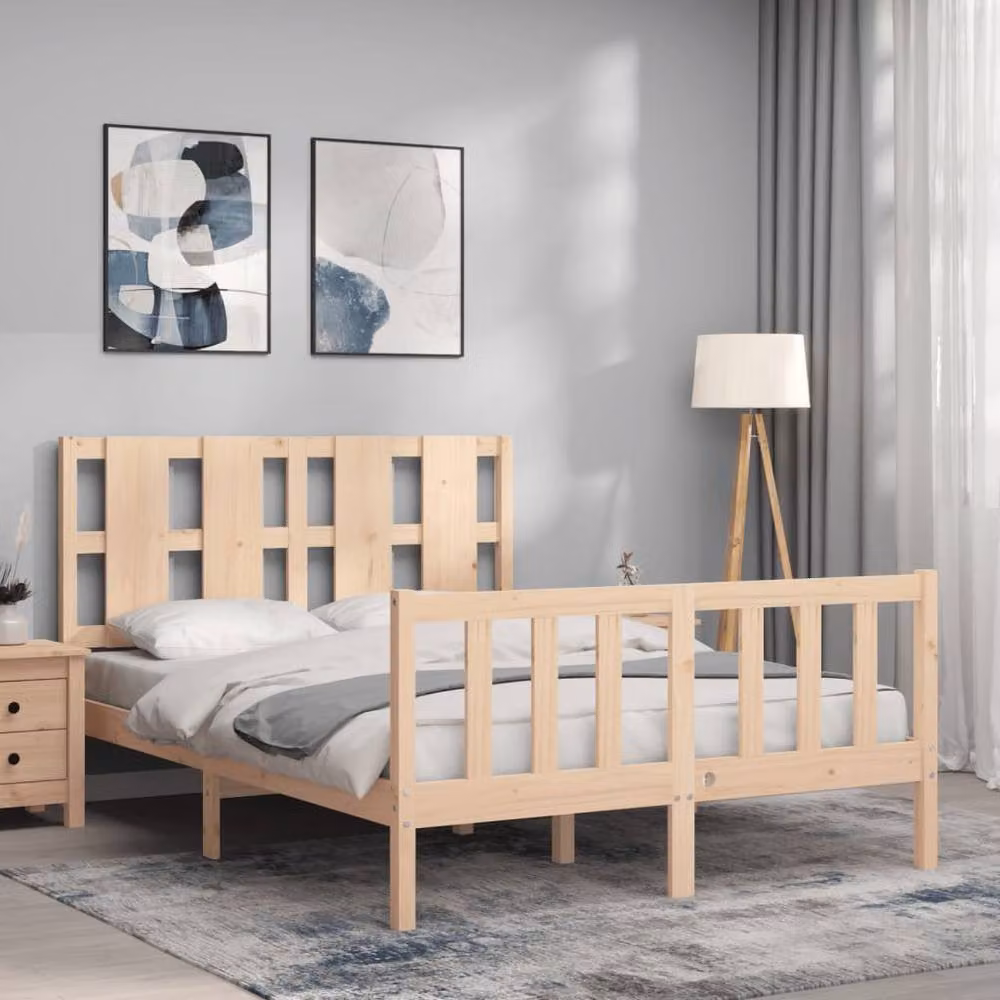 Berkfield Home Double Solid Wood Pine Bed Frame in Natural – 2