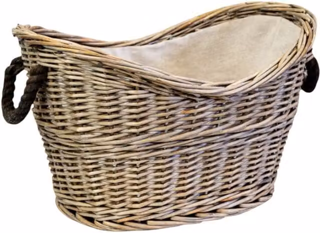 Four Candle Open Weave Rattan Log Basket with Handles in Brown and Beige, W/D/H: 30.0 x 27.0 x 23.0 cm