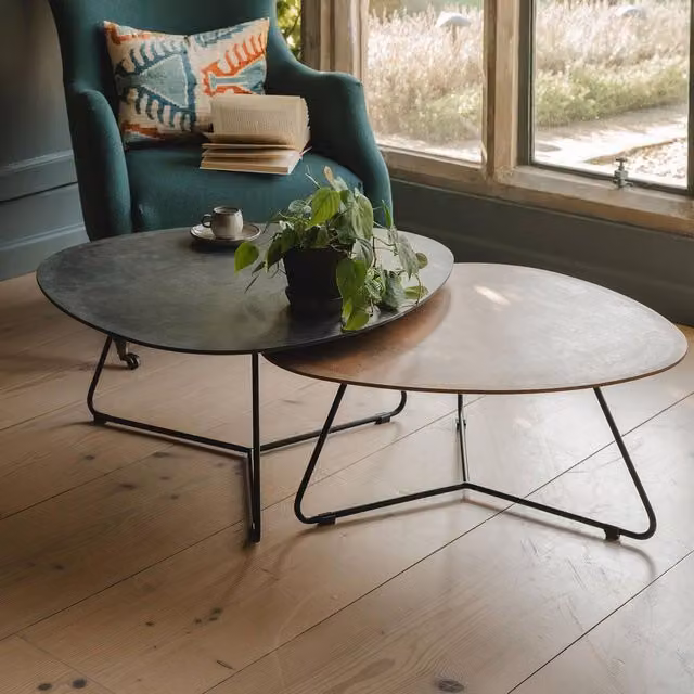 Statement Furniture Bergen Nesting Coffee Table Set in Gold and Black with Irregular Oval Tops – 1