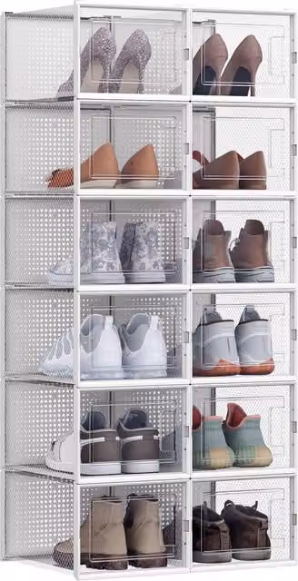 SONGMICS Stackable Transparent Shoe Storage Boxes, White, W: 35 cm, D: 35 cm, H: 18.5 cm