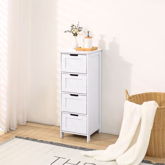 Xample Modern White Matt Striped Bathroom Cabinet with 4 Drawers, H: 81.28 cm x W: 30.48 cm x D: 30.48 cm
