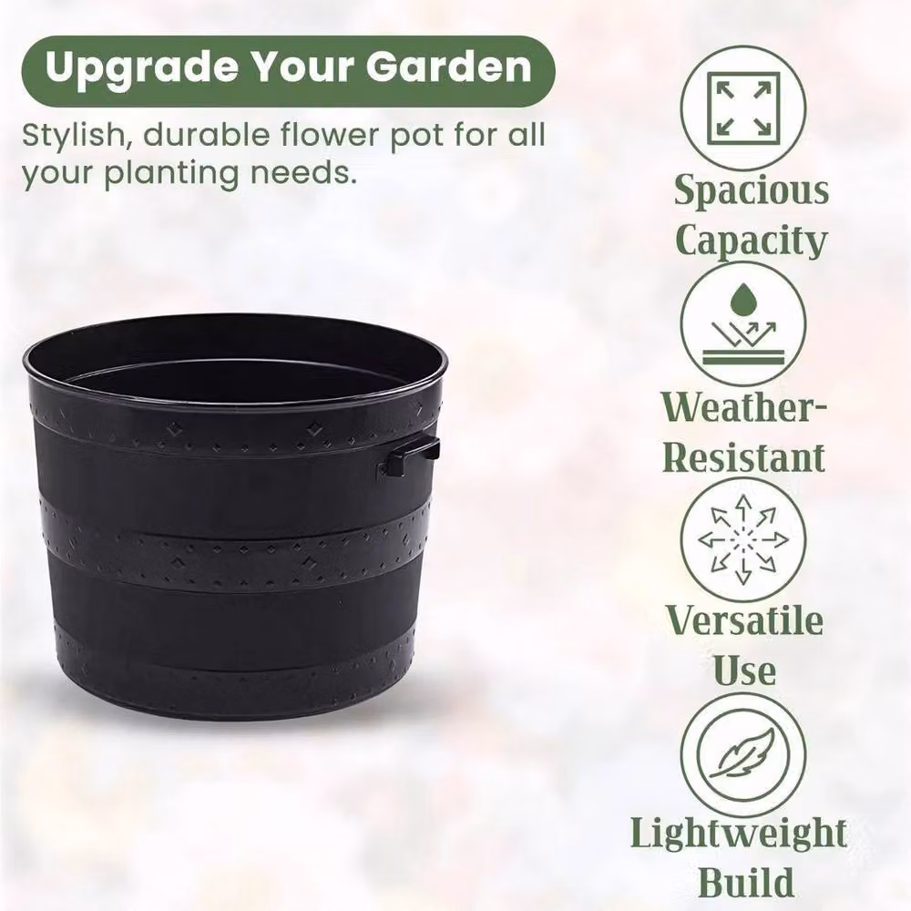 SPETLEK 2-Piece Black Plastic Garden Planter Tub, 37 cm – 2
