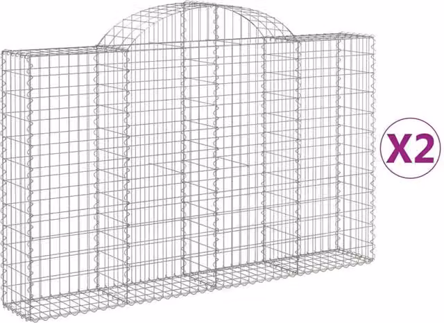 Berkfield Home Arched Gabion Baskets, 2 Piece Set, Silver Galvanised Steel, W: 200 cm, D: 30 cm, H: 120-140 cm