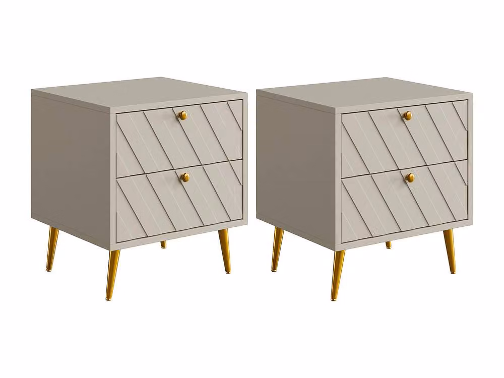 Vente-unique TEODA Set of 2 Bedside Tables with 2 Drawers in Beige and Gold – 2