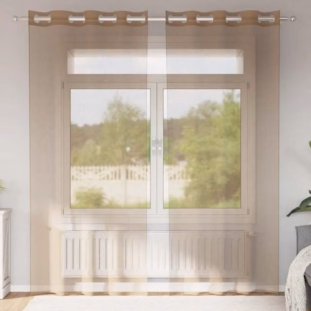 Berkfield Home Plain Voile Fabric Panel Curtains with Eyelets, Brown, 2 Pack, H: 245 cm, W: 140 cm – 1