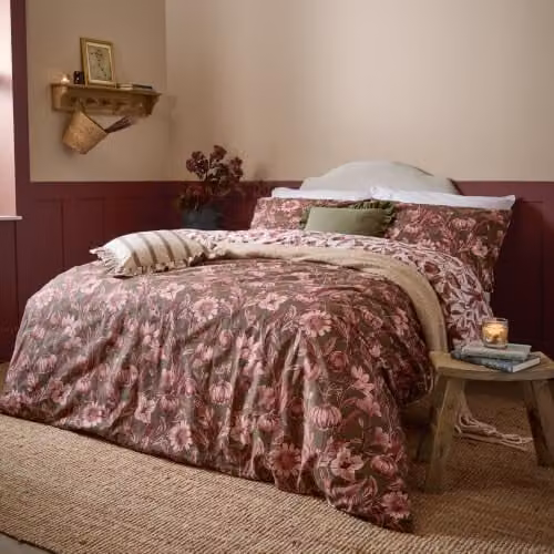 Riva Home Autumn Floral Reversible Duvet Cover Set, Pink, W: 180 cm x L: 200 cm – 1