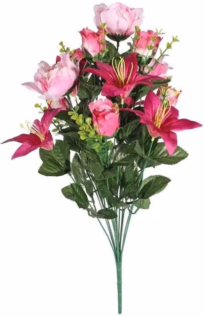 KDMD Pink Pembroke Lily and Rose Mixed Floral Bunch, Height: 46 cm