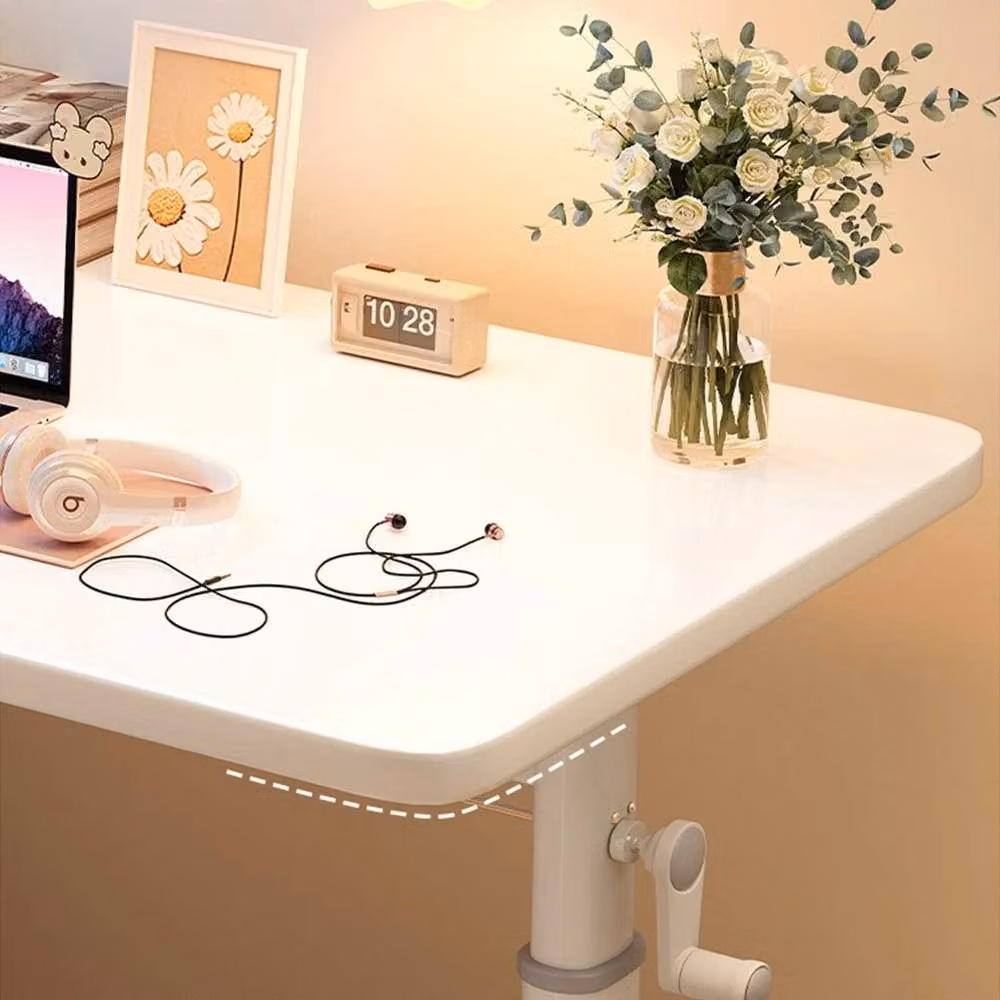FLAVORA Height Adjustable Over Bed Desk with Manual Hand Crank in White, W: 120 cm, D: 60 cm – 4