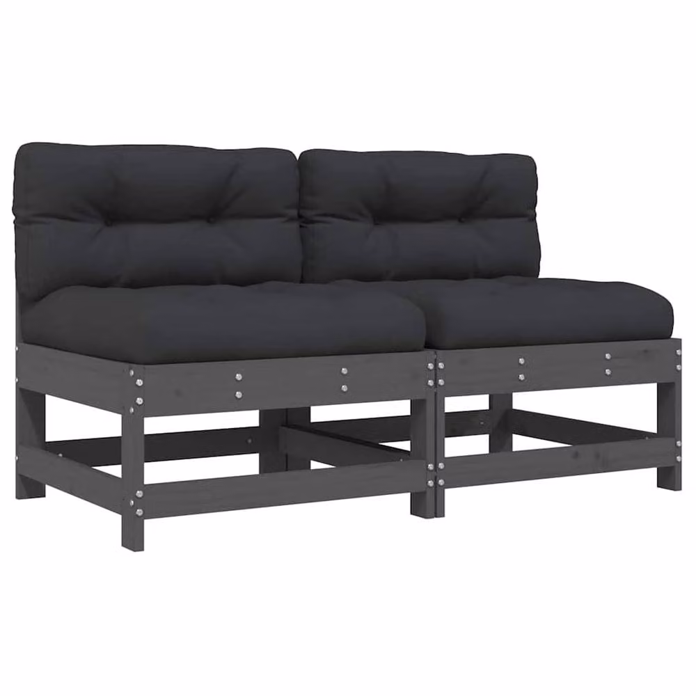 Berkfield Home Set of 2 Grey Fabric Middle Sofas with Scatter Cushions and Solid Pine Wood Frame – 2