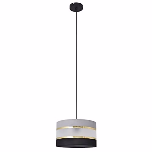 Netlighting Helam Helen Cylindrical Pendant Ceiling Light in Black, Gold and Grey, Diameter: 25 cm