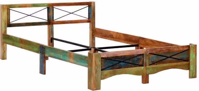 Berkfield Home Solid Reclaimed Wood Bed Frame, Antique Multicolour, W: 140 cm, L: 200 cm – 1