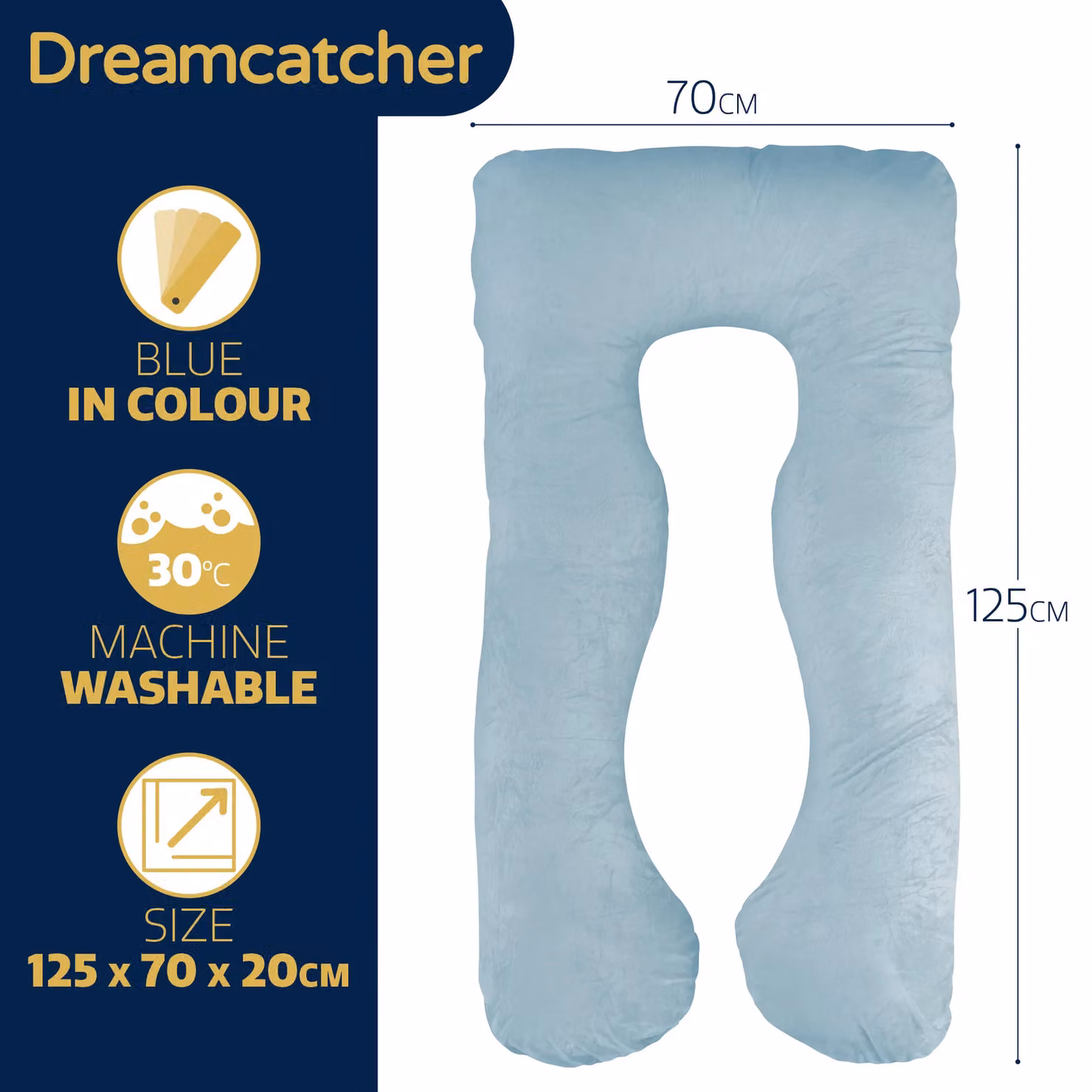 Dreamcatcher Blue U-Shaped Pregnancy Pillow with Shredded Memory Foam and Removable Velvet Cover – 7