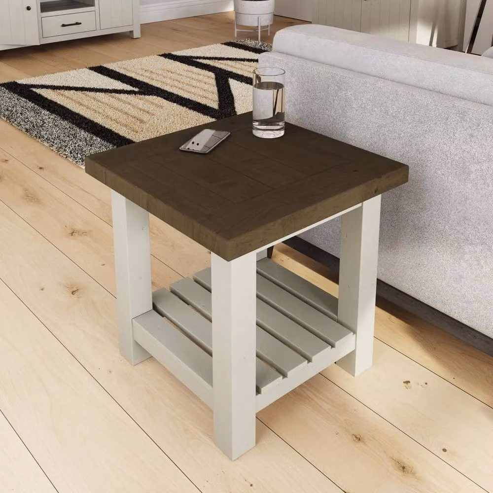 ERGOVEXA Solid Reclaimed Pine Side or Lamp Table in Grey Driftwood Finish – 4