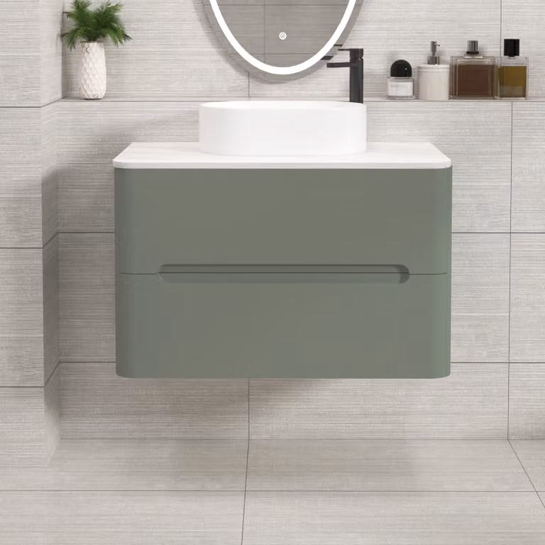 Royal Bathrooms Venice 800mm Sage Green Wall Hung 2 Drawer Vanity Unit with Peak Basin