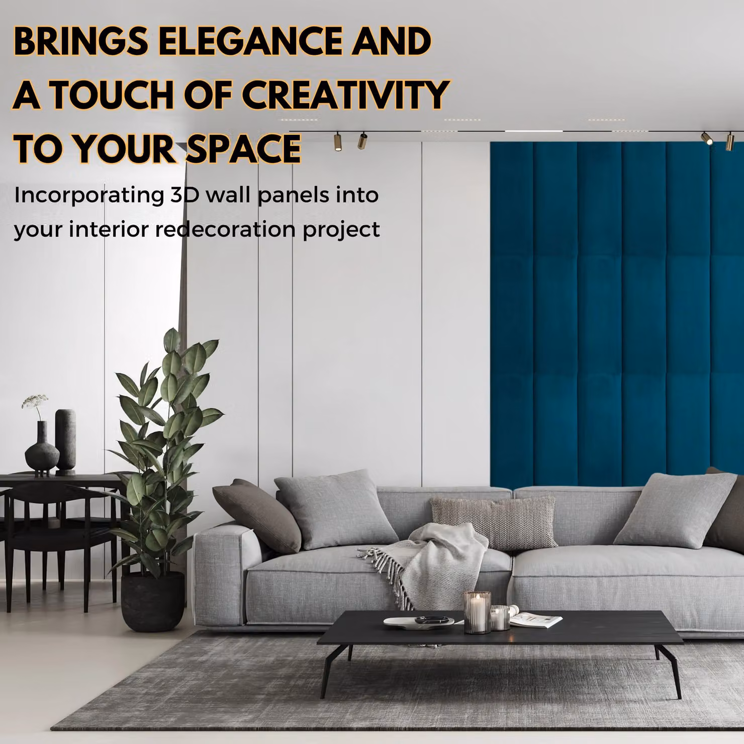 Novecrafto Set of 4 Blue Velvet Upholstered Wall Panels with Adhesive, W: 80 cm, H: 30 cm – 4