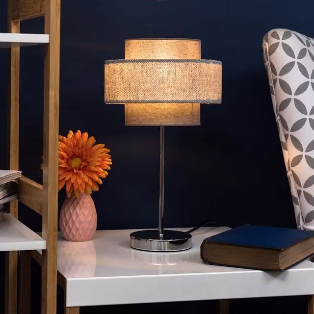 ValueLights MiniSun Set of 2 Modern Chrome Touch Table Lamps with Grey Fabric Shades – 2