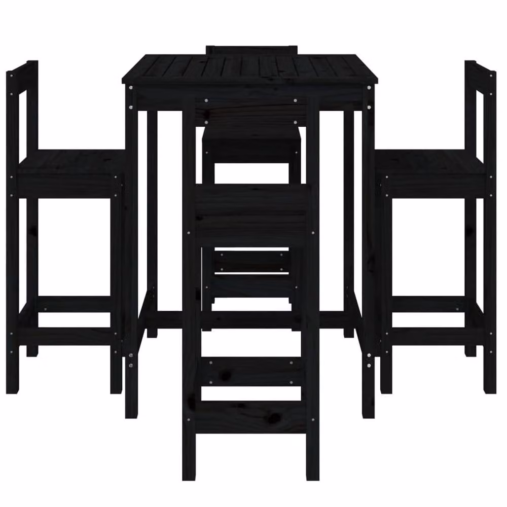 Berkfield Home 5 Piece Rustic Black Solid Wood Pine Garden Bar Set – 4