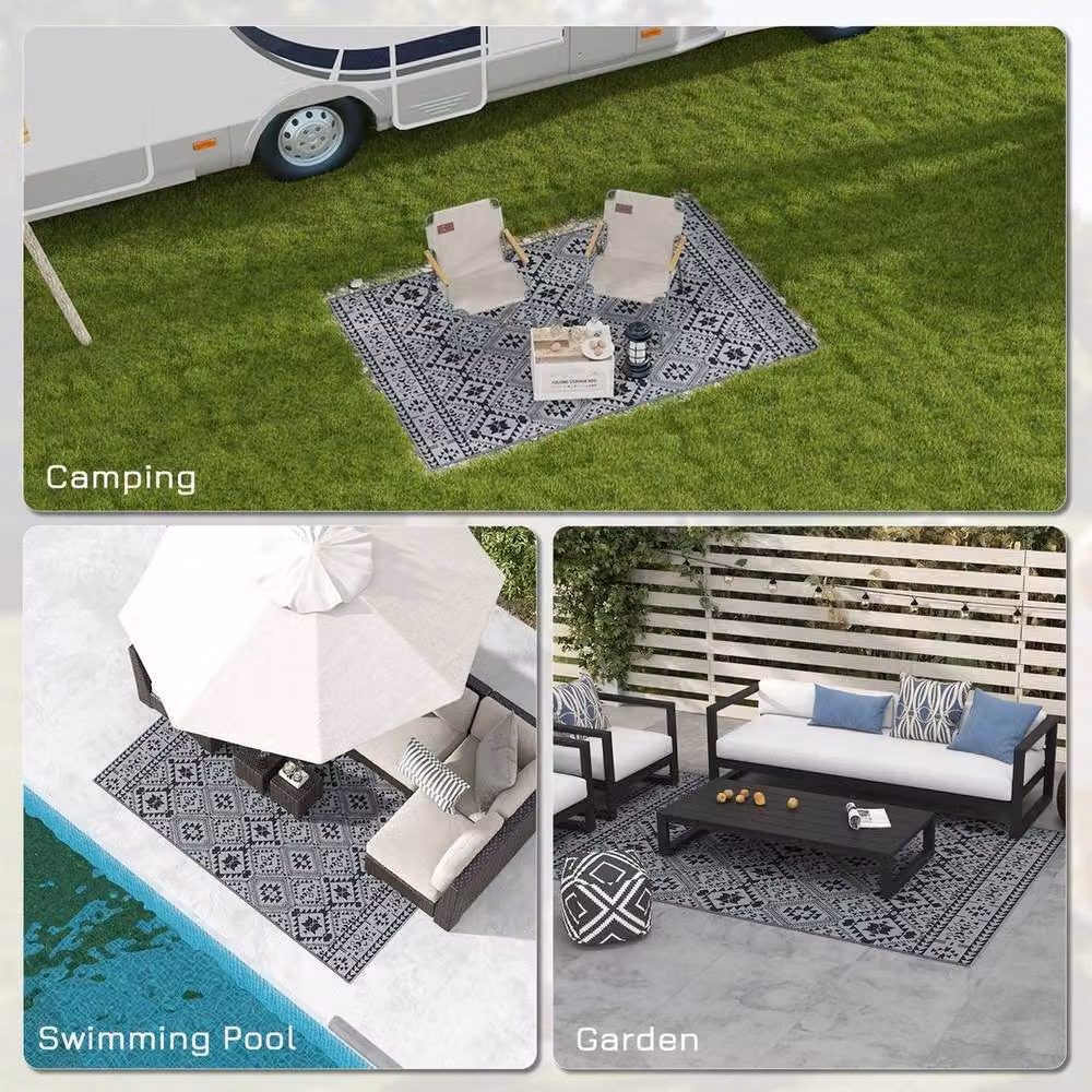NESTLUNE Reversible Waterproof Outdoor Garden Rug in Grey, UV-Resistant Polypropylene, W/D/H: 100 x 100 x 100 cm – 3